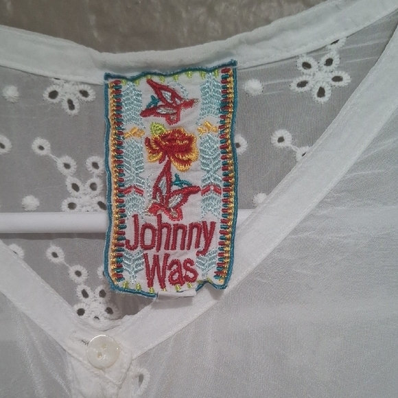 Johnny Was Wome's White Embellished Tunic with Mandarin Collar Size L - Picture 2 of 12